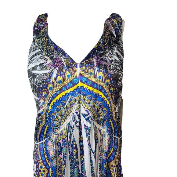 NWT ONE WORLD Multicolored Jeweled Sleeveless Sublimation Dress Womens M Medium - Picture 2 of 8